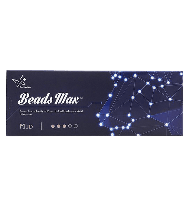 Beads Max Mid hyaluronic acid filler for moderate volume and contouring, ideal for cheeks and jawline.
