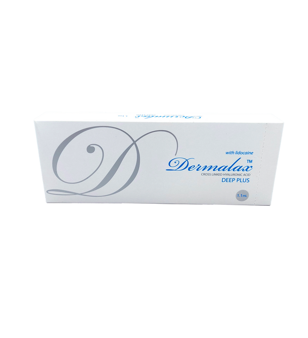 Dermalax Deep Plus hyaluronic acid filler with Lidocaine for deep volume and facial contouring.