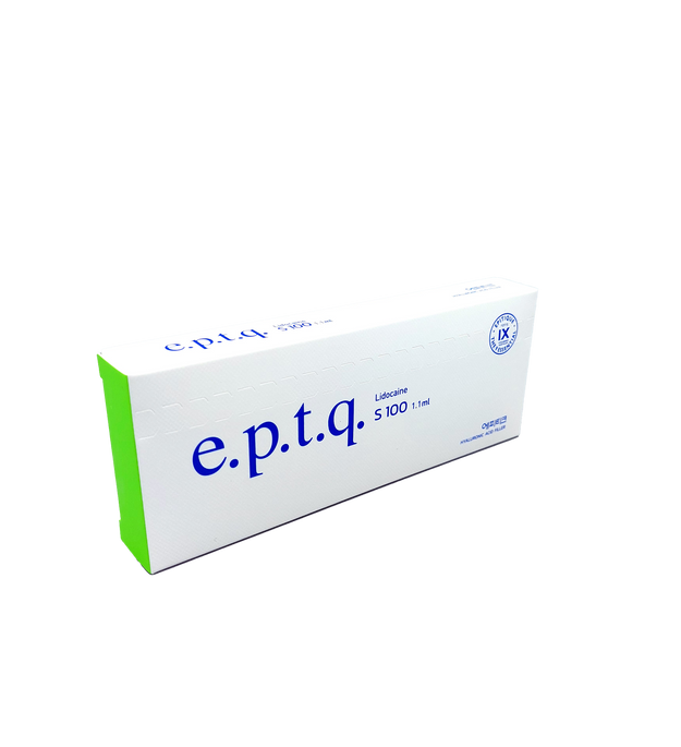 E.P.T.Q S100 fine-textured hyaluronic acid filler for subtle volume and fine line reduction.