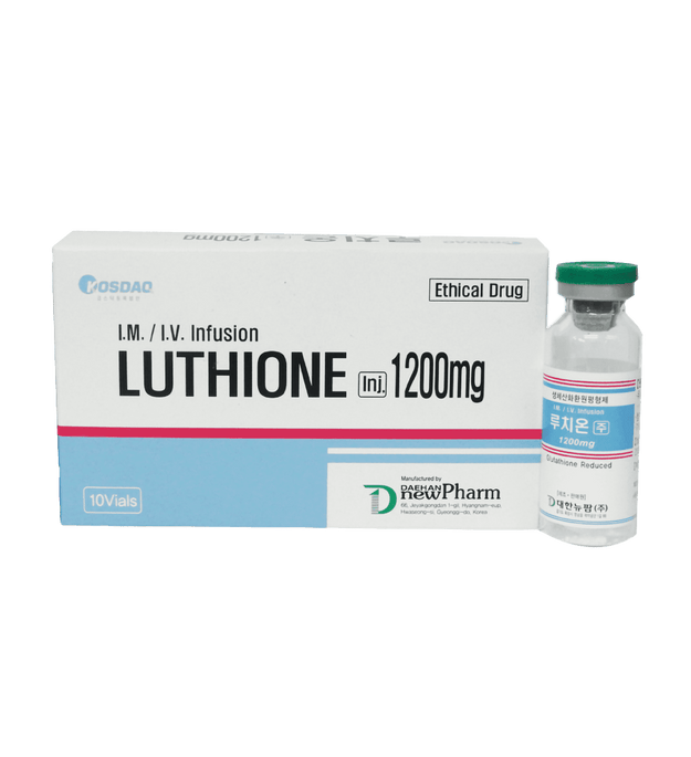 LUTHIONE 1200mg 10 vials of injectable glutathione for skin brightening and wellness.
