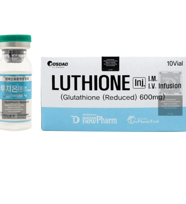LUTHIONE 600mg 10 vials of injectable glutathione for skin brightening and wellness.
