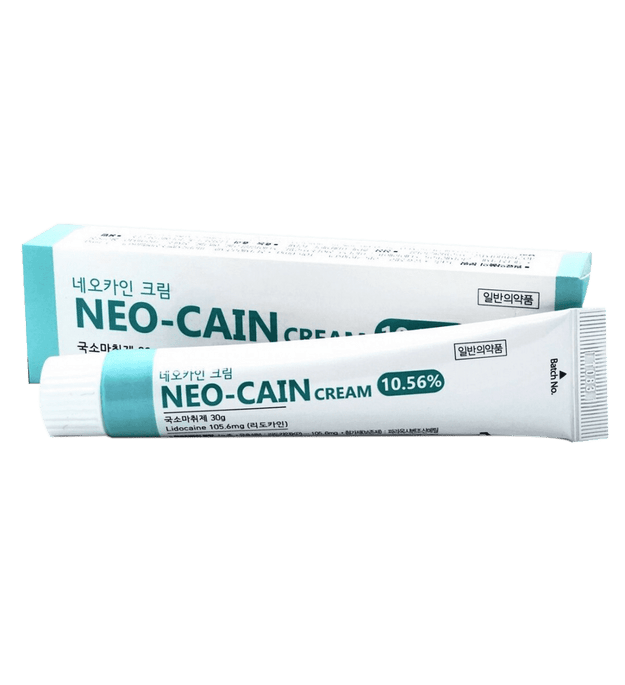 NEO CAIN CREAM 30G compact lidocaine-based numbing cream for pain relief in cosmetic procedures.