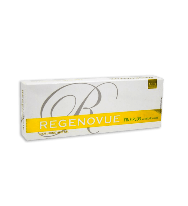 REGENOVUE FINE PLUS low-density hyaluronic acid filler for fine line reduction and subtle volume in delicate areas.
