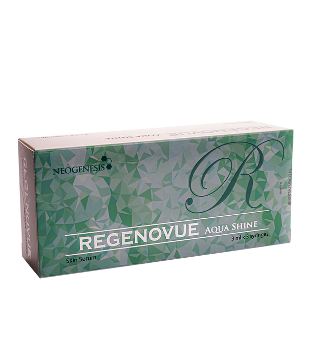 Regenovue Aqua Shine Plus SILVER hyaluronic acid treatment for hydration and radiance.