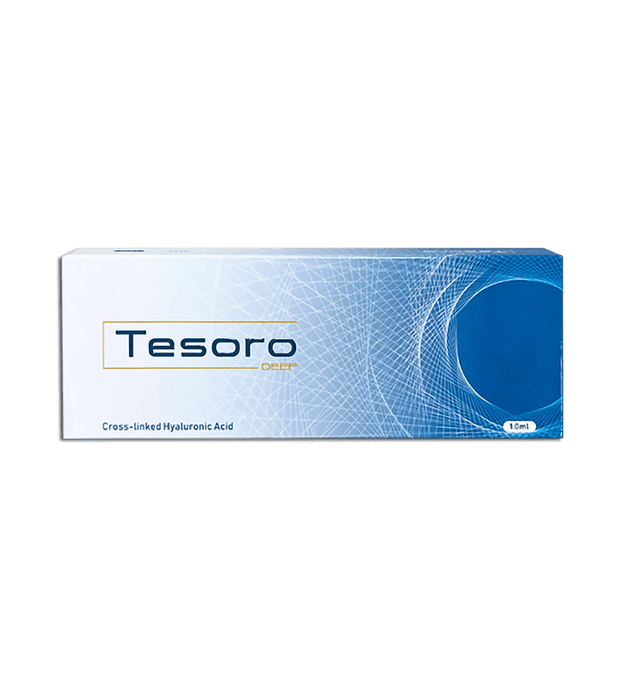 TESORO DEEP medium-to-high density hyaluronic acid filler for wrinkle reduction and facial contouring.