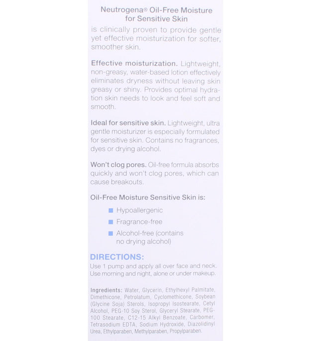 Neutrogena Oil-Free Ultra Gentle Facial Moisturizer Sensitive Skin