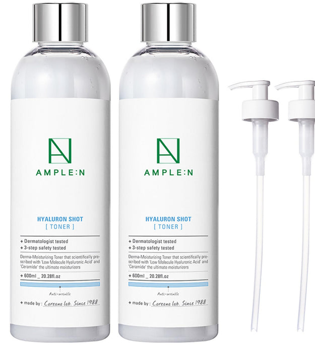 Coreana Ampoule N Hyaluron Shot Toner Grande Capacité 600ml 2pcs + Pompe Toner