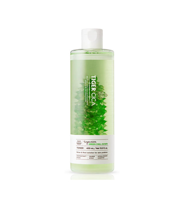 É o toner Tiger Cica Green Chill Down para a pele