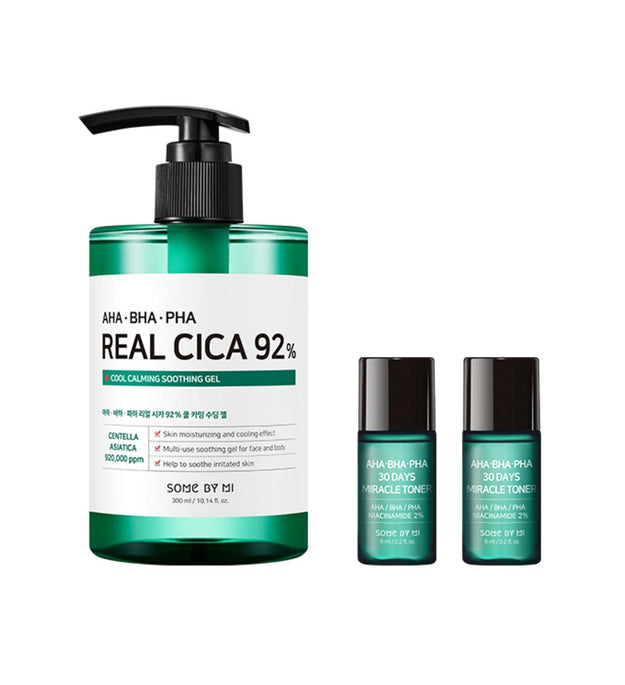 SOME BY MI AHA BHA PHA Real Cica 92% Gel lenitivo calmante fresco 300 ml + Toner Miracle 6 ml x 2 pezzi