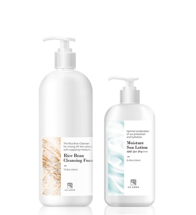 Earthroha Moisture Sun Lotion SPF50+ PA+++ 250ml + Rice Bran Cleansing Foam 500ml Set