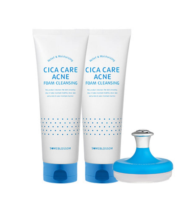Schiuma Detergente Acne Some Blossom Cica Care 250ml x 2p + Set di Spazzole