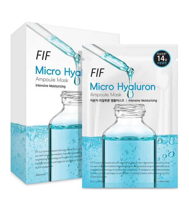 Confezione di maschere con fiale di acido ialuronico a piccole molecole FIF