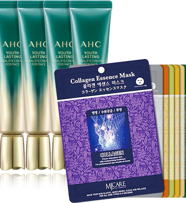 AHC Real Eye Cream For Face 4p + MJ CARE Essence Mask Pack 8 types 100p Set