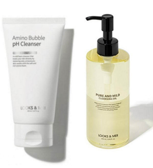 LOOKS&MAY Óleo de limpeza puro e suave 150ml + Conjunto de limpador ácido fraco Amino Bubble 250ml