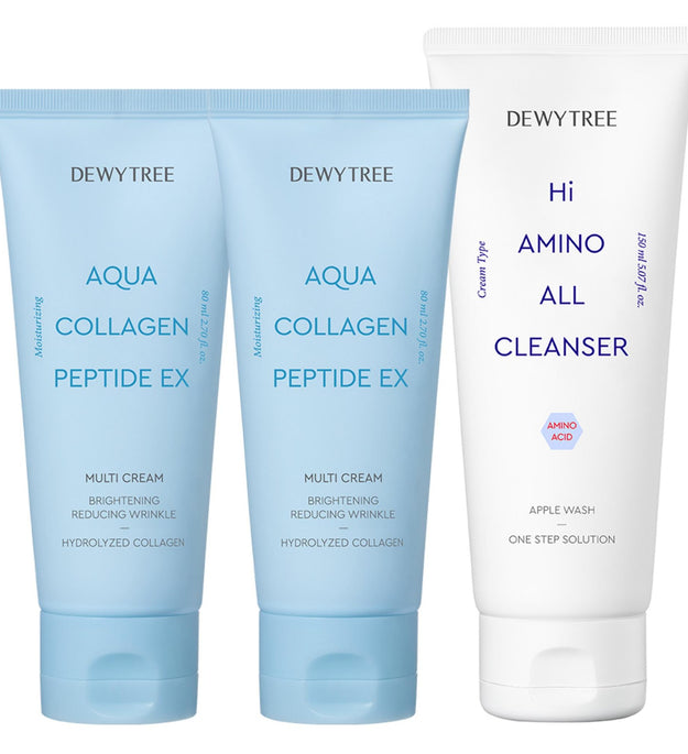 Dewytree Aqua Collagen Peptide EX Multi Cream 80ml x 2p + High Amino All Cleanser 150ml Set