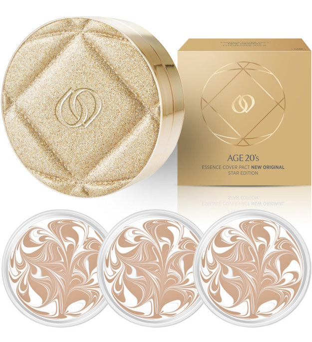 علبة Age2wen's New Original Star Edition Pact بلون الشمبانيا الذهبية + عبوة 3 قطع