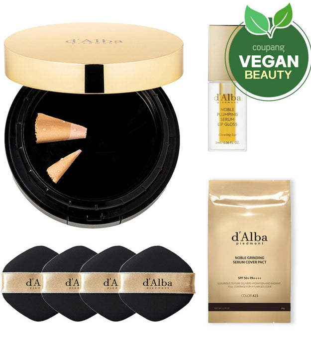 Dalba Noble Grinding Serum Cover Pact 20g + Ricarica 20g + Puff 4p + Set lucidalabbra rimpolpante 2ml