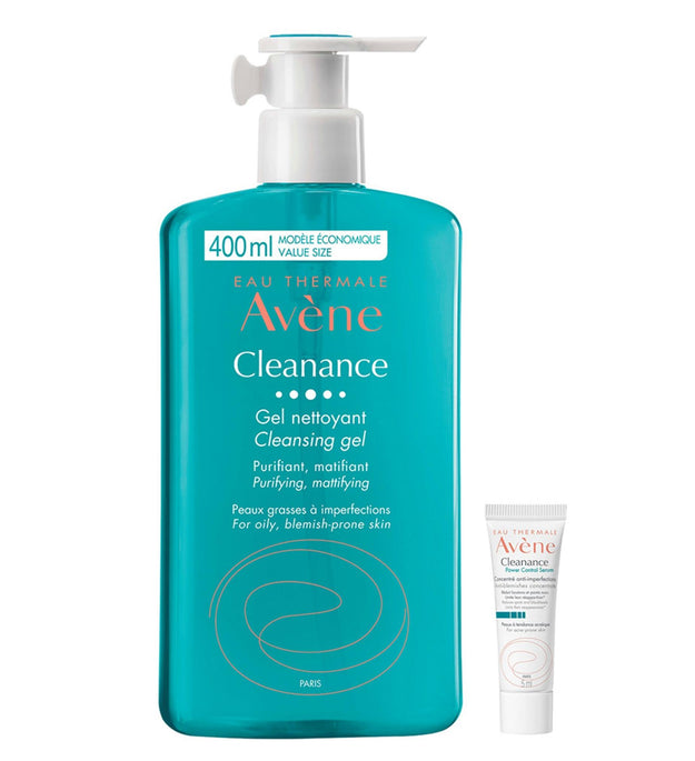 Avene Cleanance Gel de Limpeza Ácido Fraco 400ml + Cleanance Power Control Serum 5ml