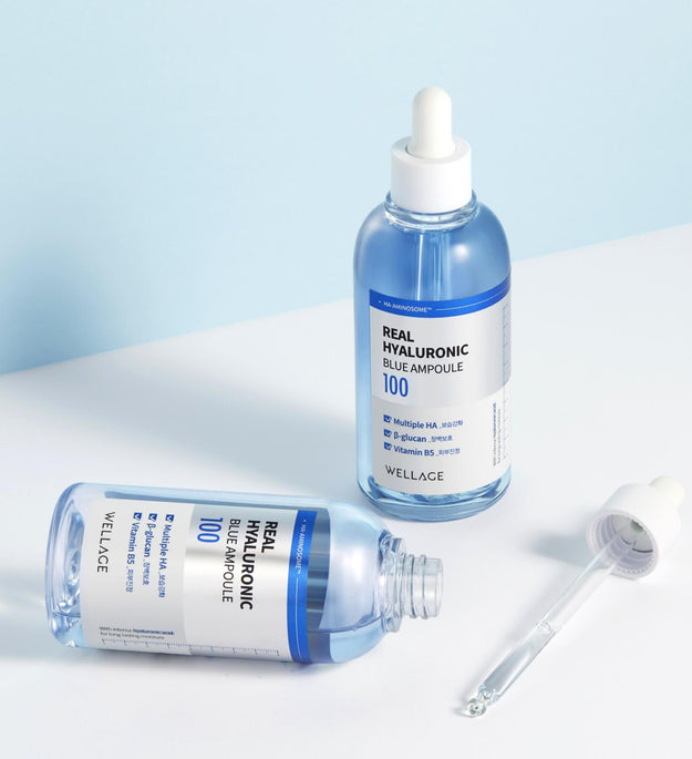 Wellage Real Hyaluronic Blue 100 Ampoule 100 ml + Tampon tonique bleu 70 feuilles 210 ml