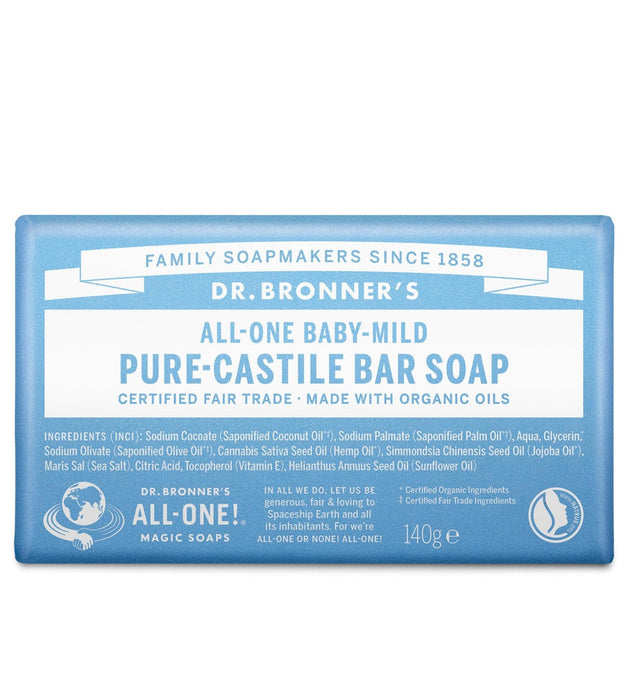 Sapone da bagno puro Castiglia Baby Mild del Dr. Bronner da 140g