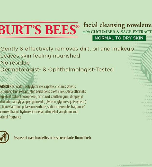 Toalhete de Limpeza Facial Burt's Bees 17.5 x 18.7cm