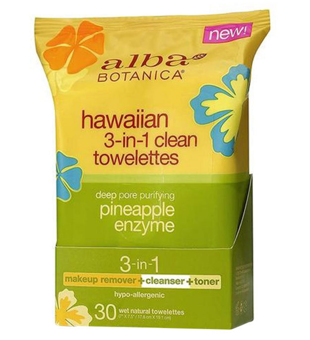 Alba Botanica Hawaiian 3-in-1 Clean Towelette Deep Pore Purifying Pineapple Enzyme