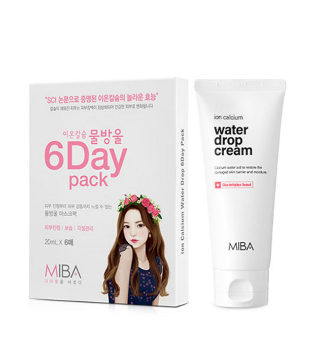 Creme Hidratante Miba Ion Calcium Water Drop 100ml + Pack de Máscaras Ion Calcium Water Drop 6 dias 20ml x 6p