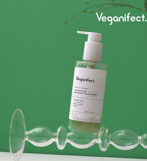 Vegan Effect Clean & Glow Green Barley Gel Nettoyant 205 ml + Green Barley First Laha Toner Pad 140 ml Lot de 2