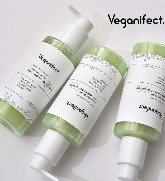 Vegan Effect Clean & Glow Green Barley Gel Nettoyant 205 ml + Green Barley First Laha Toner Pad 140 ml Lot de 2