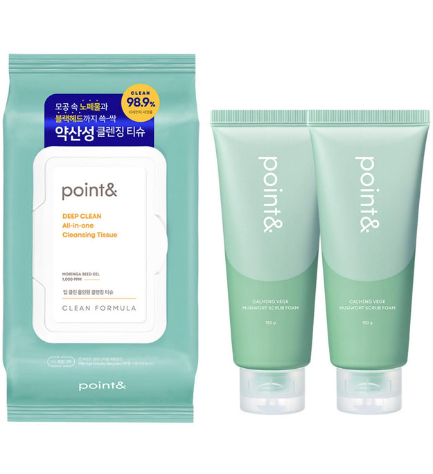 Point and Deep Clean All-in-One-Reinigungstuch 80 Blatt 1 Stk. + Point and Soothing Veggie Mugwort Scrub Foam 150 g 2 Stk