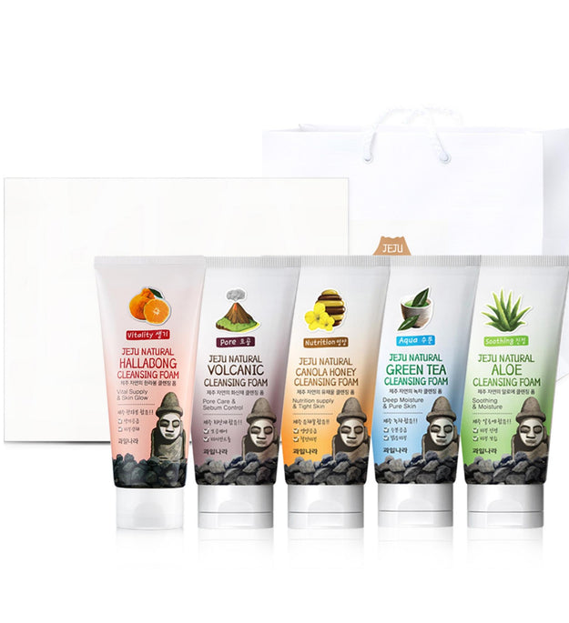 مجموعة هدايا Kwailnara Jeju Foam Cleansing 5 أنواع + حقيبة تسوق