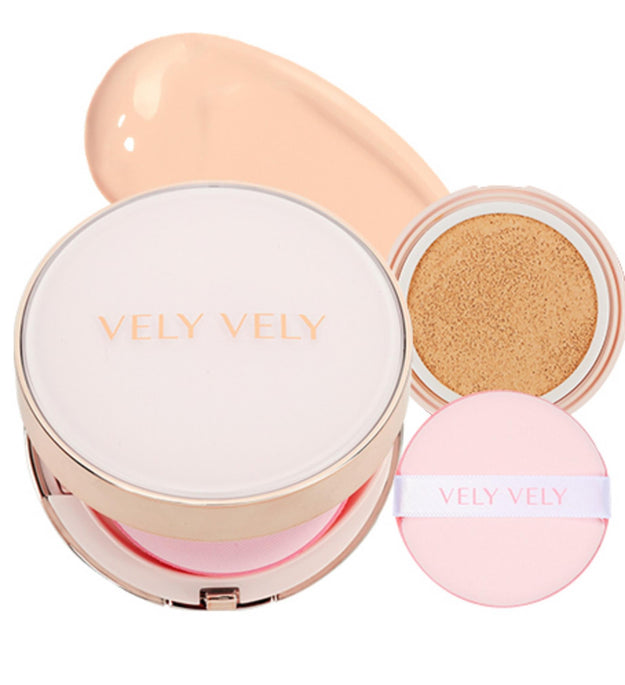 كريم أساس VELY VELY Aura Luminous Cushion 17 جم + عبوة إعادة التعبئة 17 جم