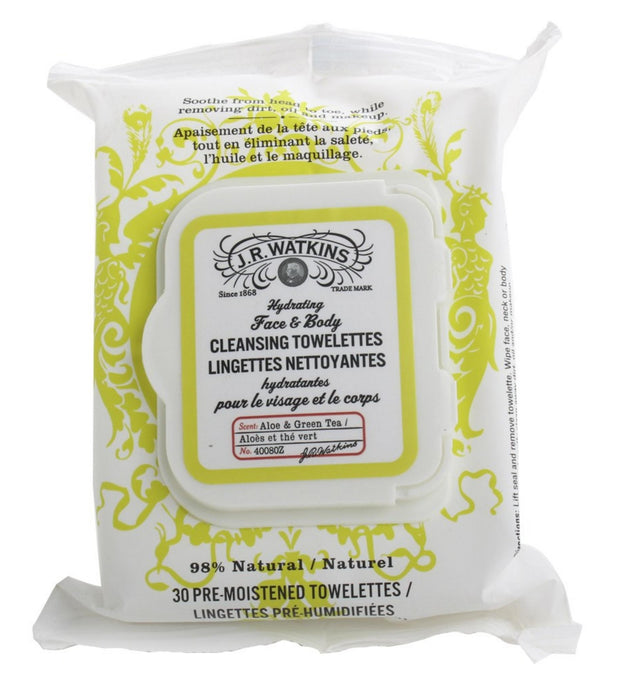 Jr Watkins Hydrating Face & Body Cleansing Towelettes Aloe & Green Tea