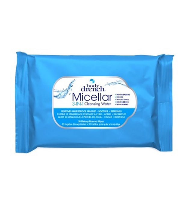 Lingettes démaquillantes à l'eau nettoyante micellaire 3 en 1 Body Drench