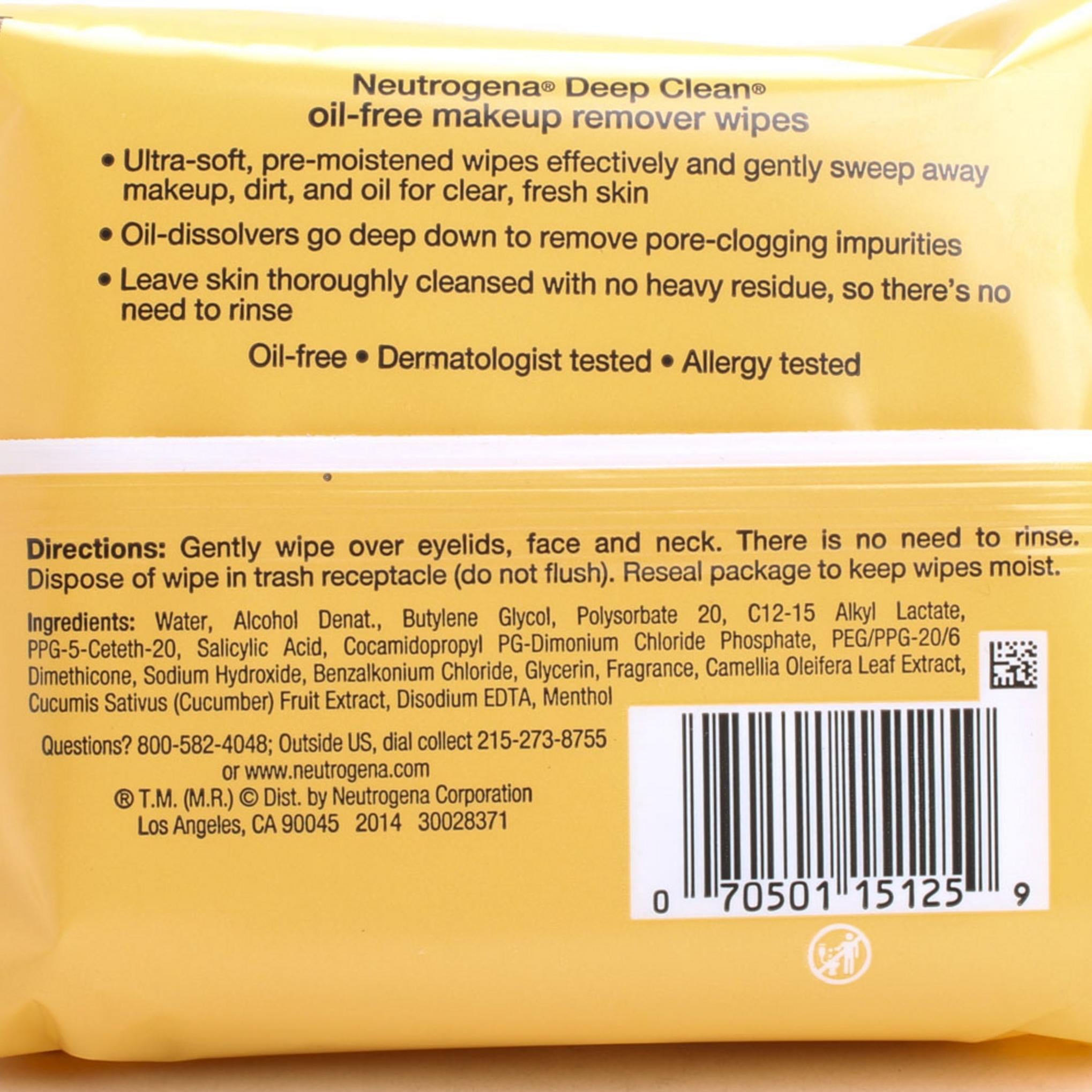 Toallitas desmaquillantes limpiadoras Neutrogena Deep Clean sin aceite