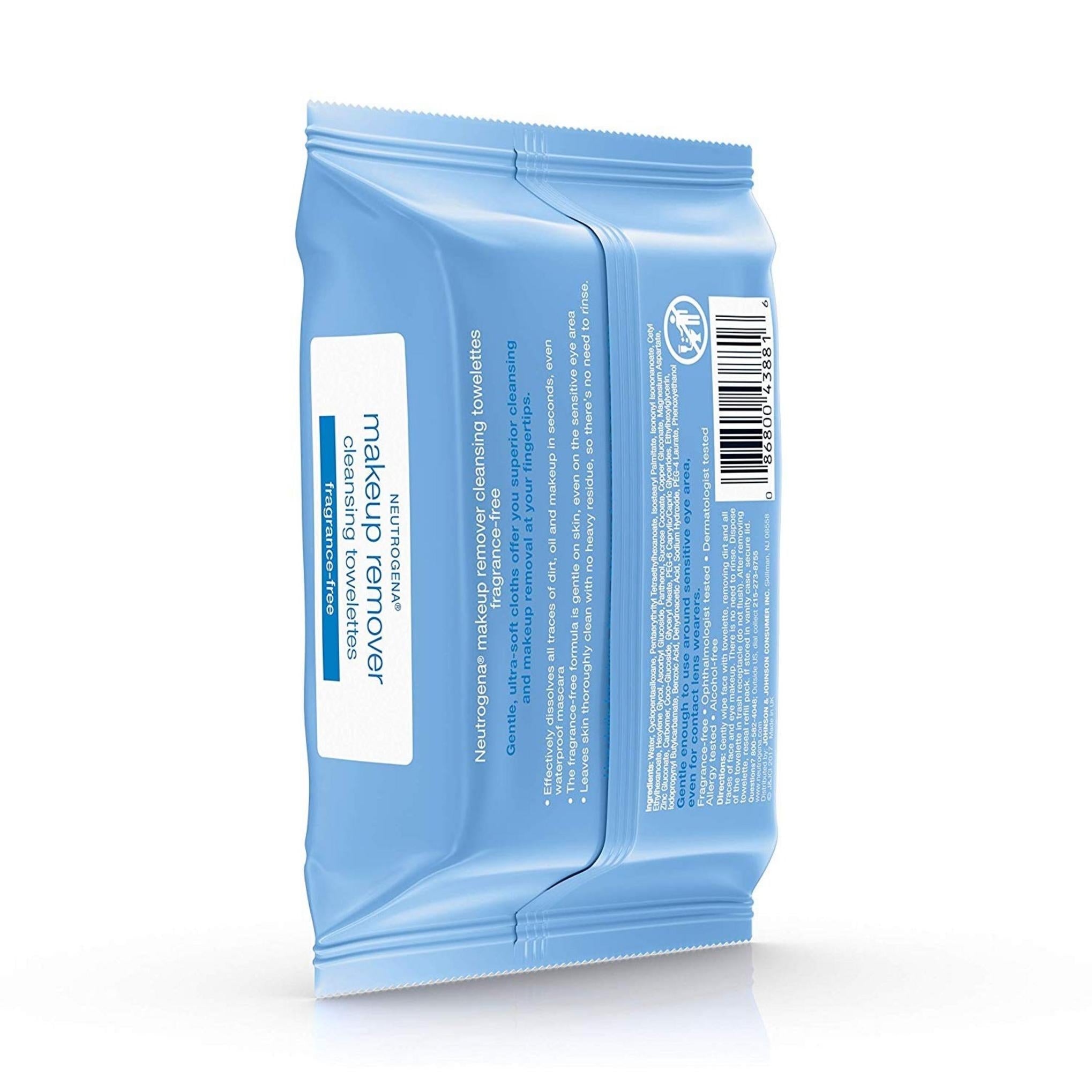 منديل تنظيف ومزيل المكياج من نيوتروجينا، خالٍ من العطور