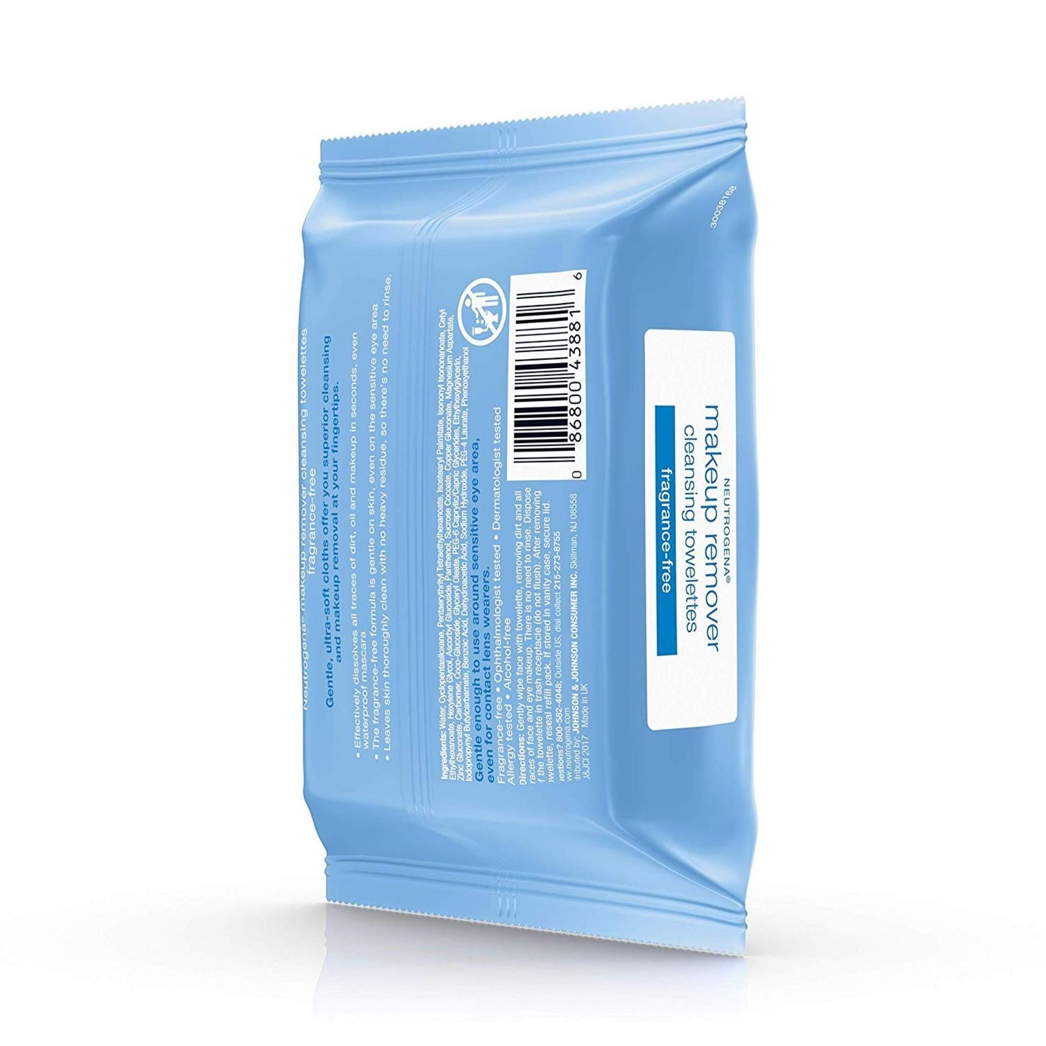 منديل تنظيف ومزيل المكياج من نيوتروجينا، خالٍ من العطور