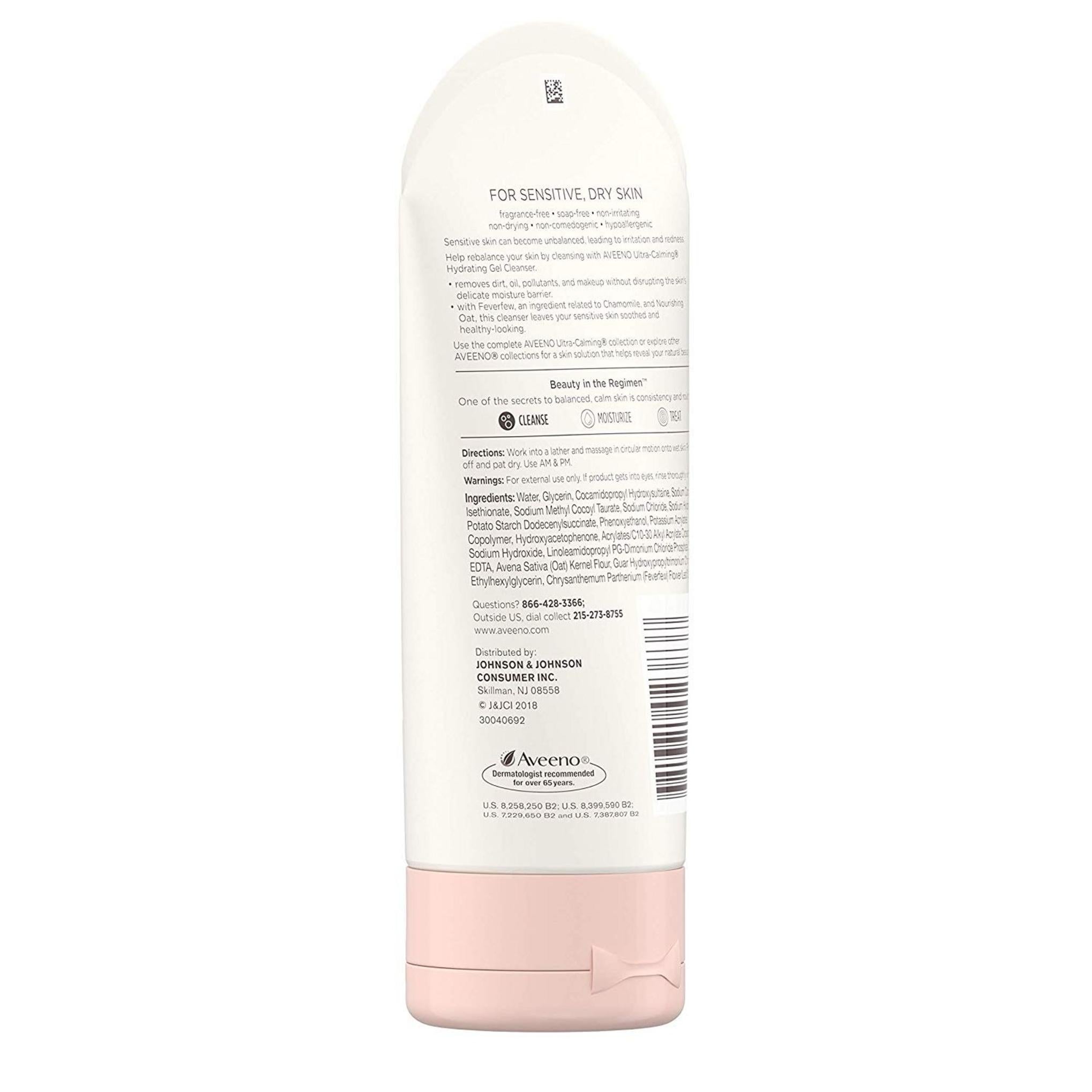 Limpiador en gel hidratante ultra calmante Aveeno sin fragancia
