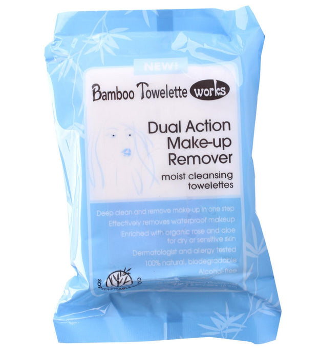 Bamboo Towel Works Dual Action Makeup Remover Moist Cleansing Towelette 20 x 15cm