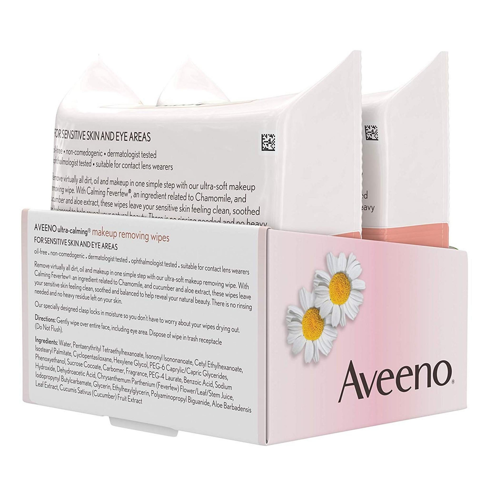 Toallitas desmaquillantes Aveeno, paquete doble, 19 x 18,5 cm