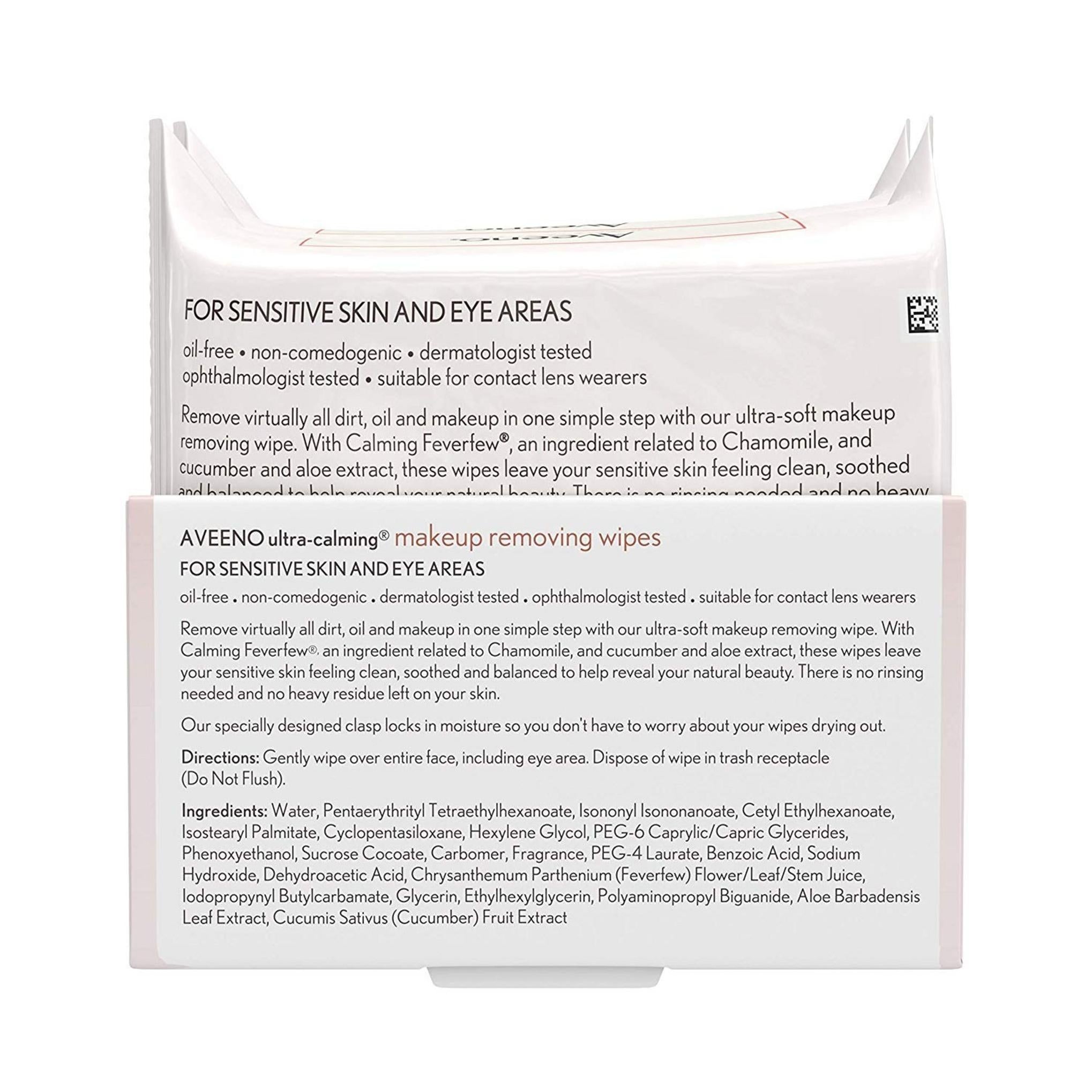 Toallitas desmaquillantes Aveeno, paquete doble, 19 x 18,5 cm