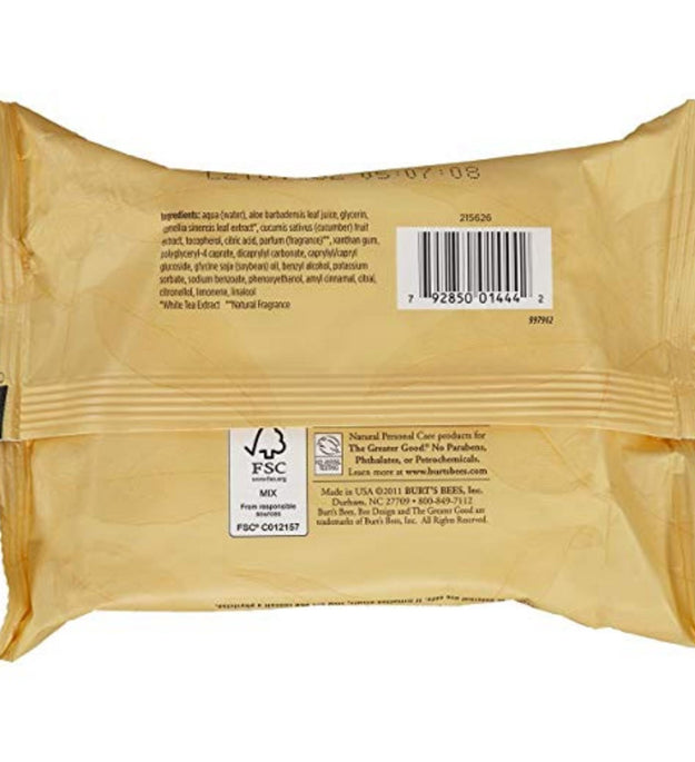 Burt's Bees Facial Cleansing Towelette White Tea Extract 17.5 x 18.7cm