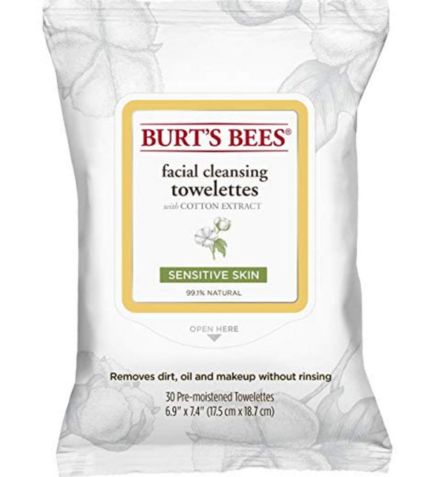Burt's Bees Facial Cleansing Towelette Sensitive Skin Cotton Extract 17.5 x 18.7cm