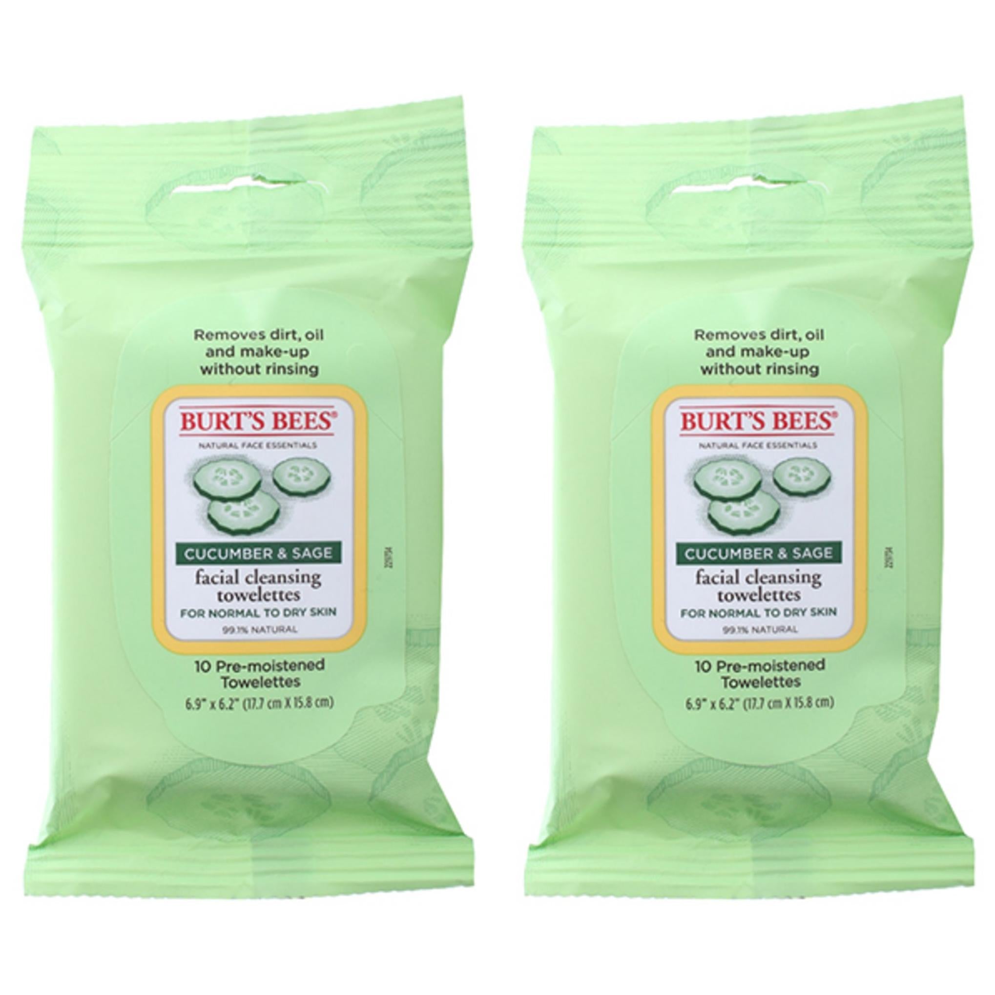 Burt's Bees Facial Cleansing Towelette for Normal to Dry Skin Cucumber & Sage 17.7 x 15.8cm