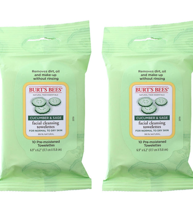 Burt's Bees Facial Cleansing Towelette for Normal to Dry Skin Cucumber & Sage 17.7 x 15.8cm