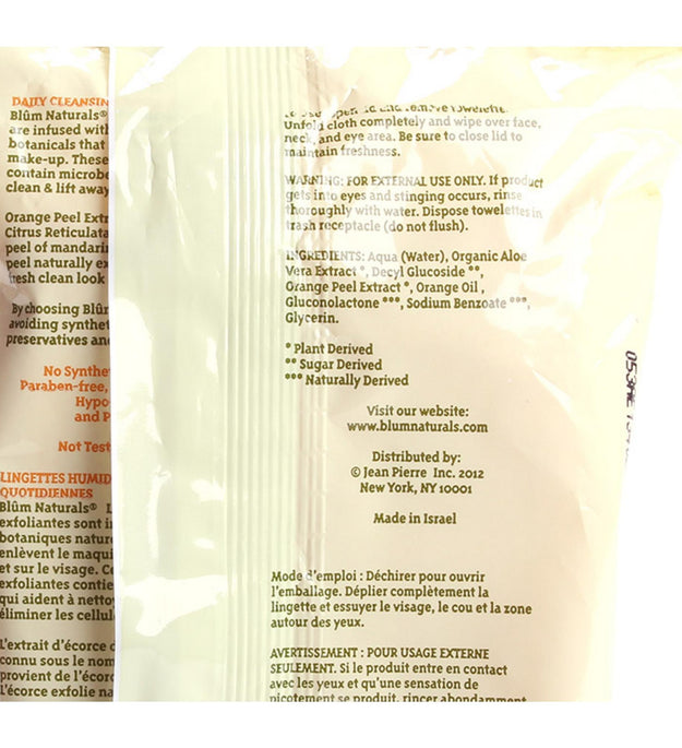 Blum Naturals Lingette nettoyante et démaquillante quotidienne Extrait de peau d'orange biologique