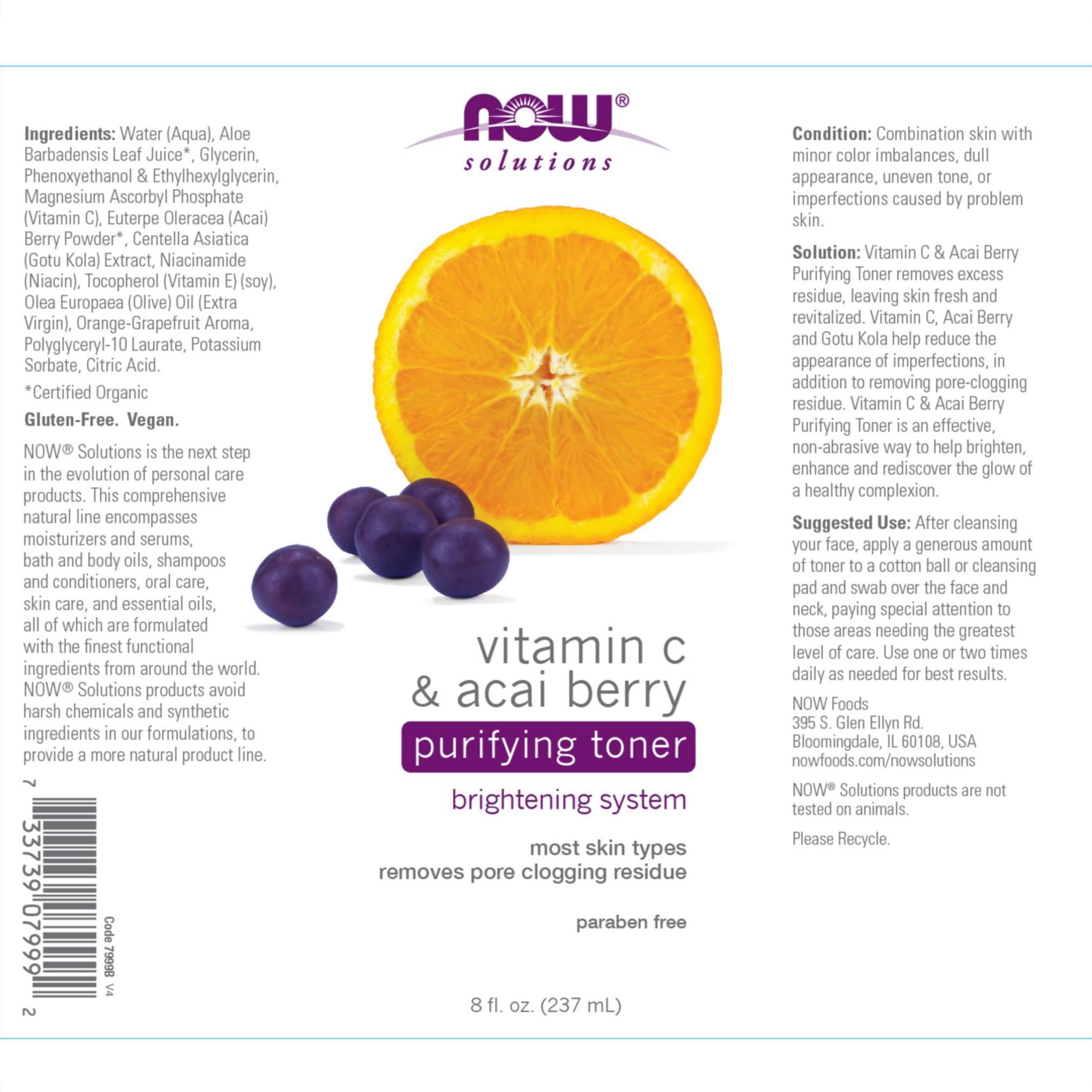 Now Foods Tonico Purificante alla Vitamina C e Bacche di Acai