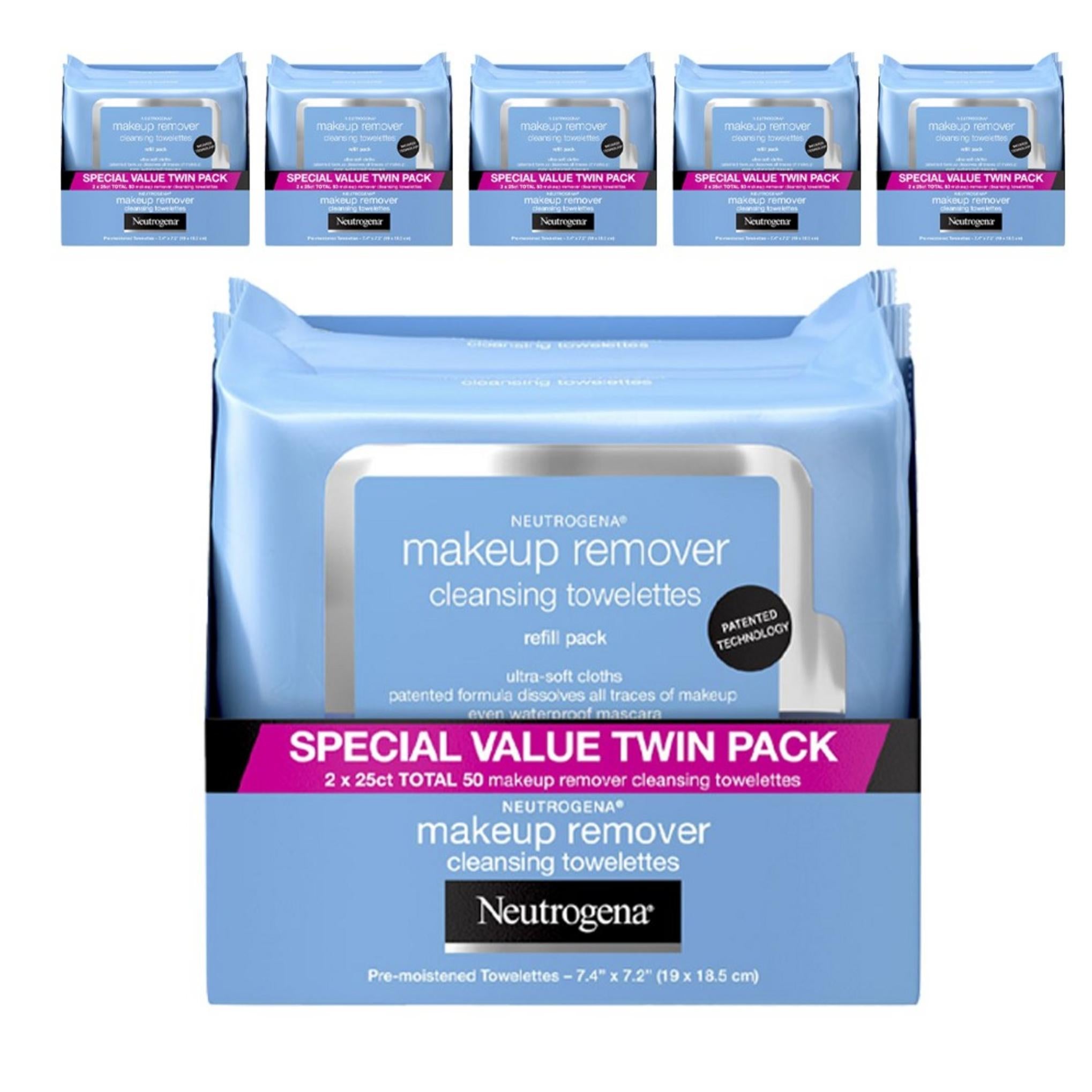 نيوتروجينا، منشفة تنظيف مزيلة للمكياج، 19 × 18.5 سم