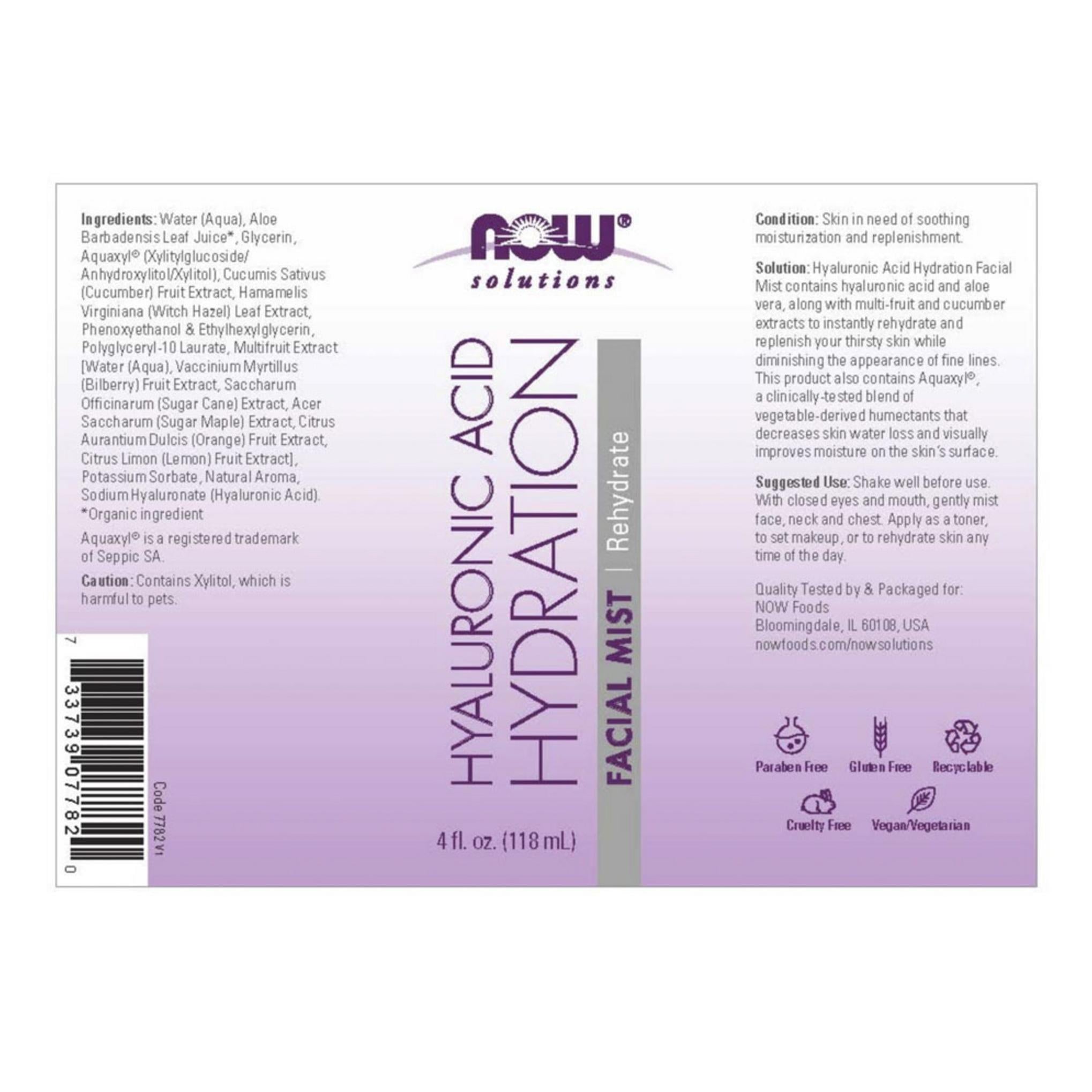 Now Food Solutions Hyaluronic Acid Hydration Facial Mist Rehydrate