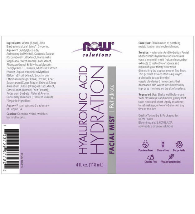 Now Food Solutions Hyaluronic Acid Hydration Facial Mist Rehydrate